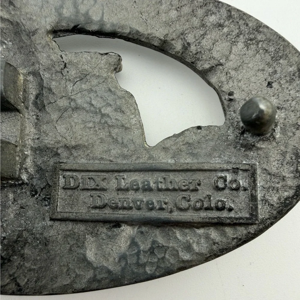 Vintage DIX Leather Co Snowmobile Belt Buckle Gray Excellent Vintage Pewter Tone